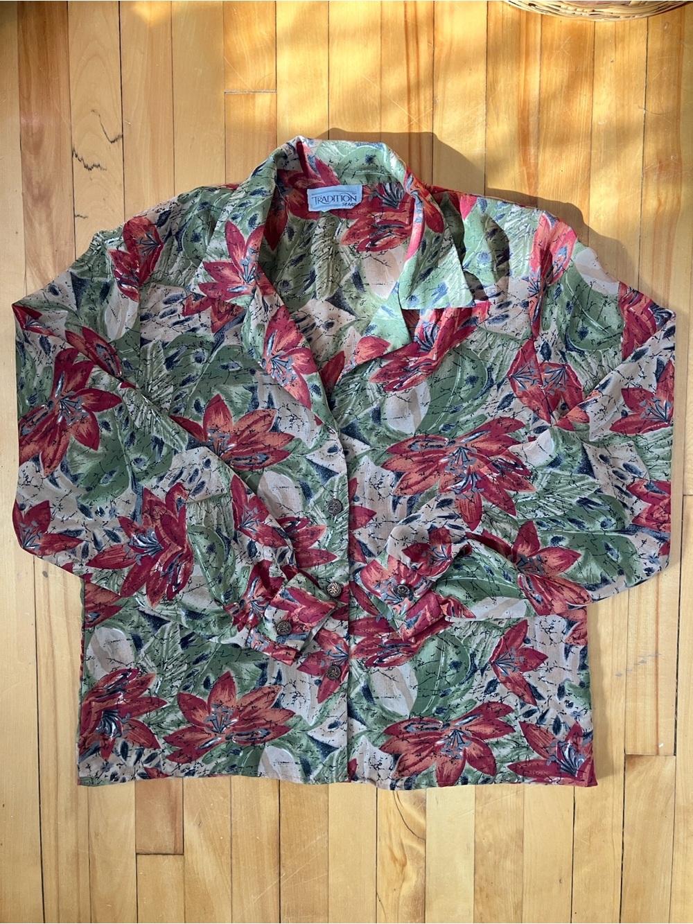 Red & Green Floral Button-Up Women’s Shirt